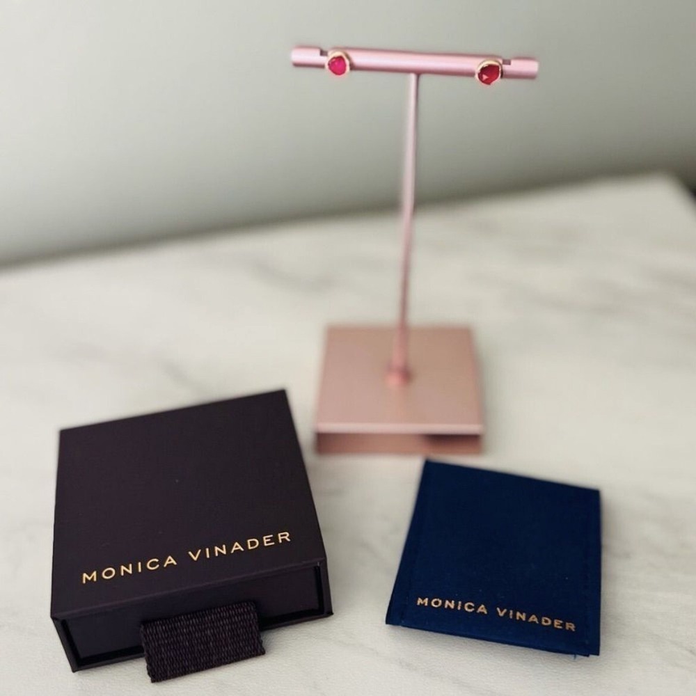 Monica Vinader Siren Stud Earrings, Pink Quartz/Rose Gold, NEW IN BOX
